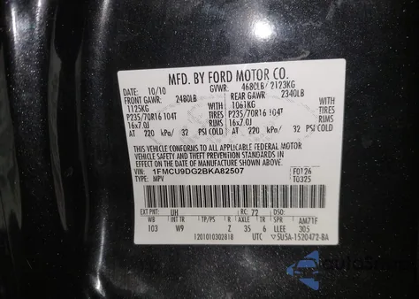 2011 Ford Escape Xlt z USA, uszkodzony, nr VIN 1FMCU9DG2BKA82507